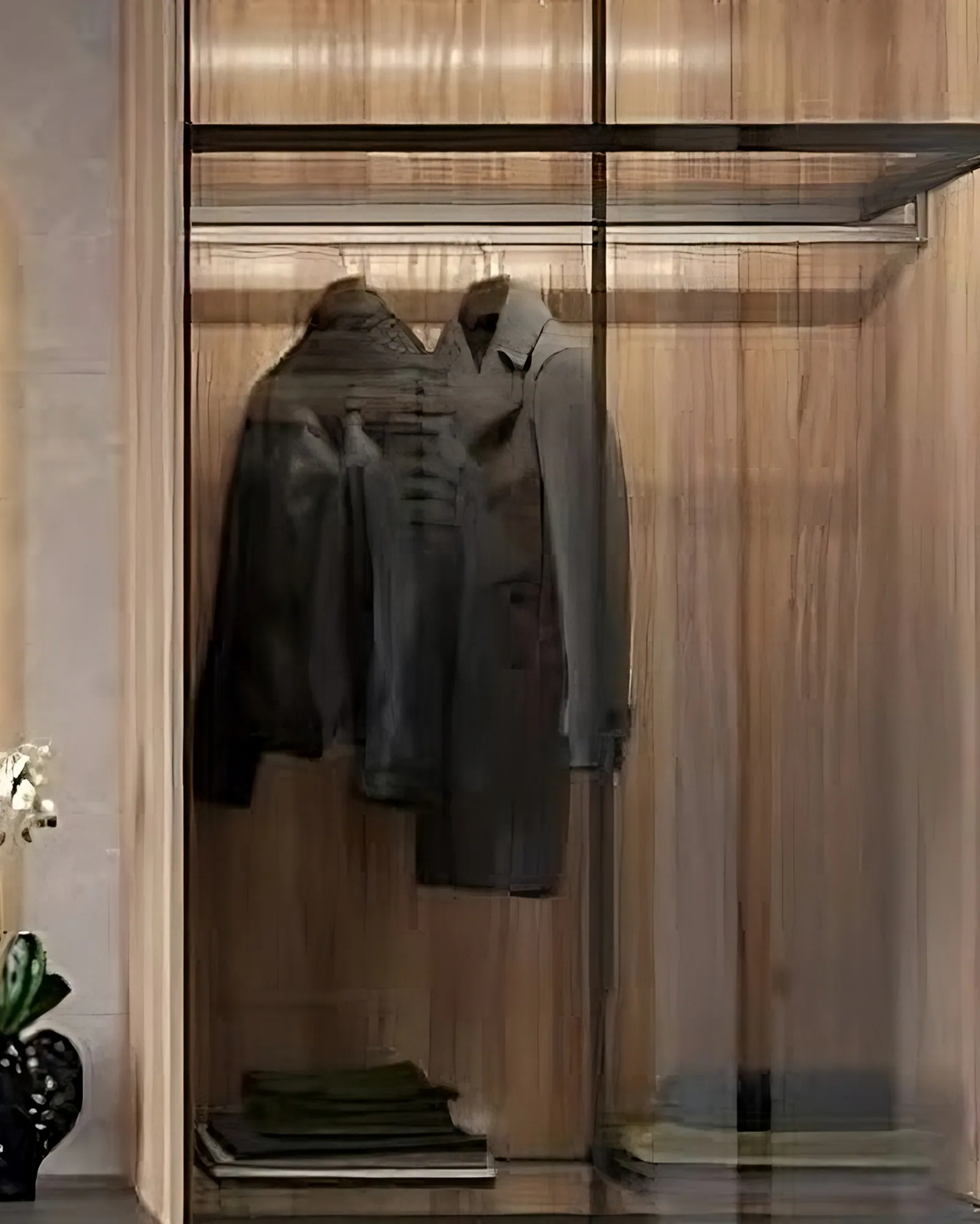 Custom wardrobe interior with mirror and lighting