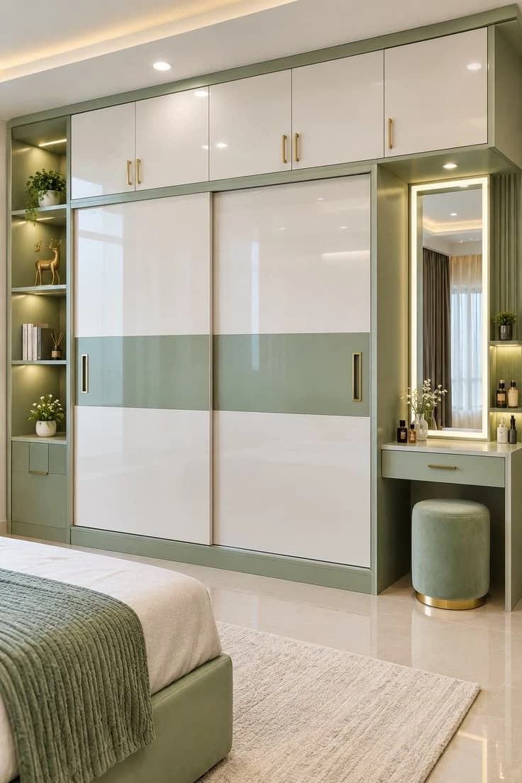 Sliding wardrobe with clean built-in shelving